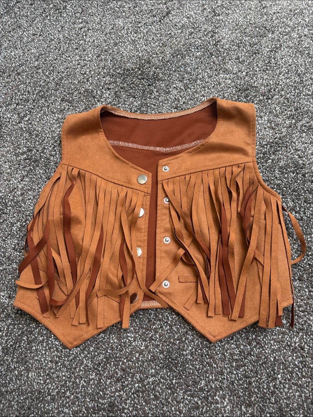 Fringed Suede-Look Vest in Rust